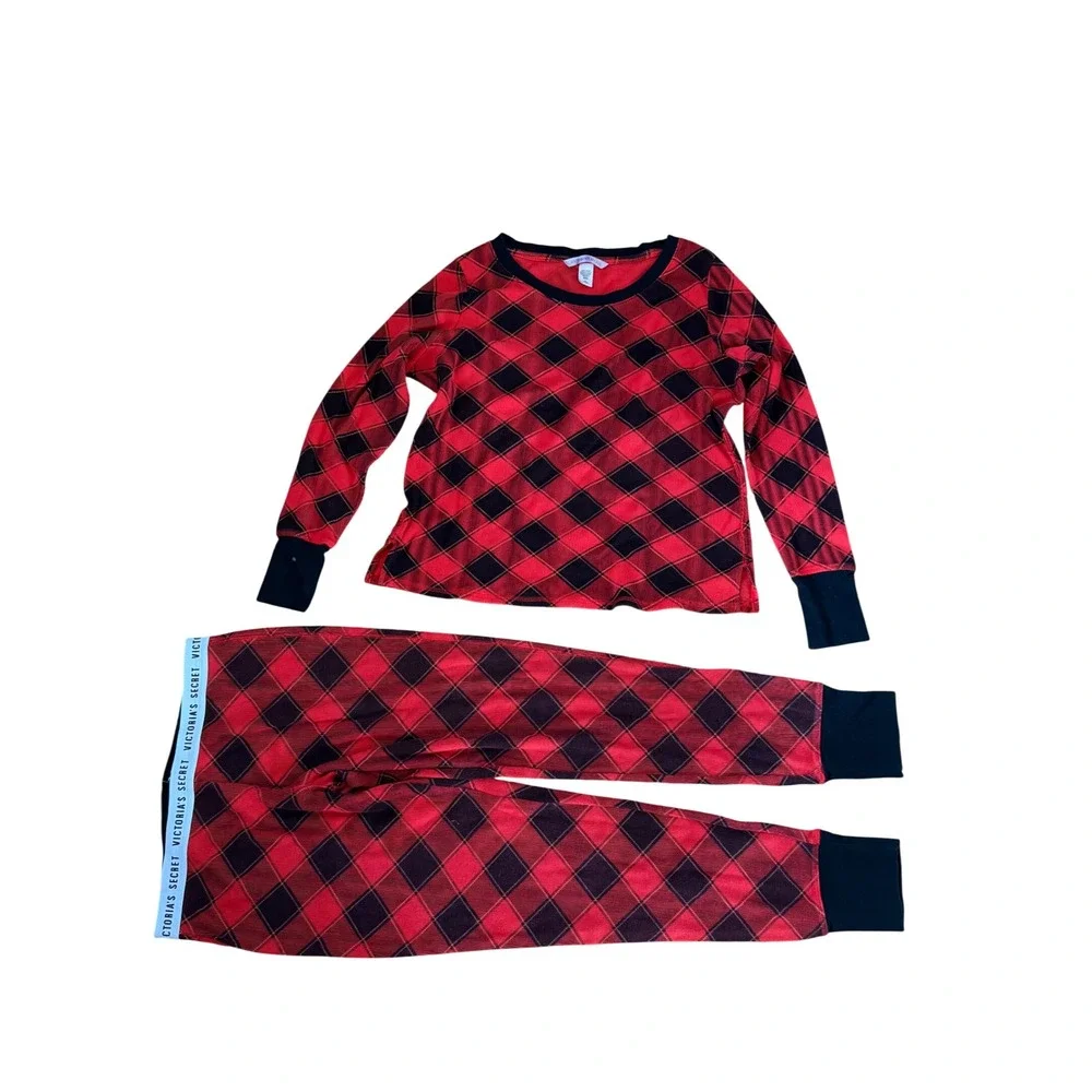 Victoria's Secret‎ Red Black Buffalo Plaid Pajama Set Logo Waistband